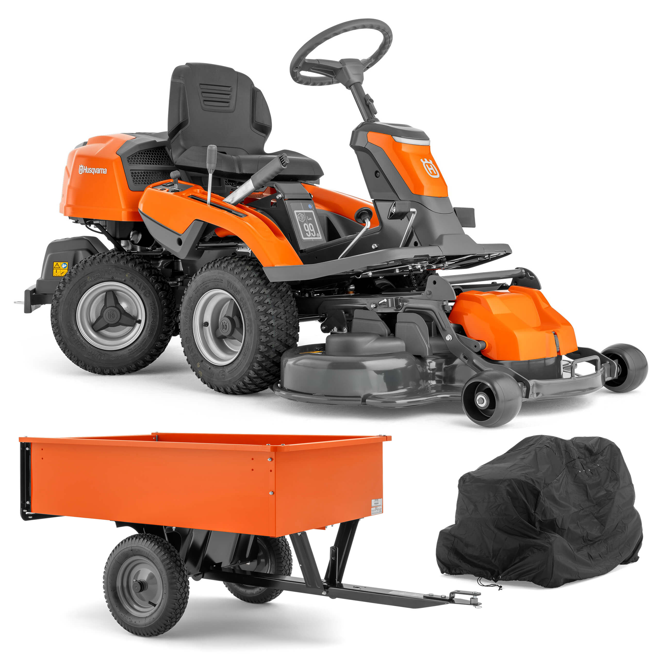 Husqvarna Traktor Rider R 214Ts - Zestaw promocyjny z przyczepką i pokrowcem Husqvarna Traktor Rider R 214Ts - Zestaw promocyjny z przyczepką i pokrowcem